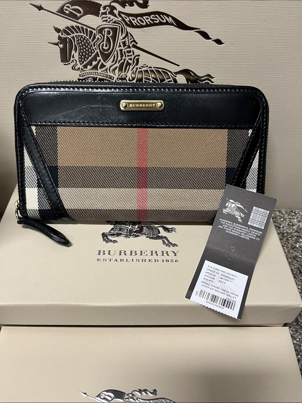 Burberry Bridle House Check Large Ziggy Zip Around Wallet Full Set